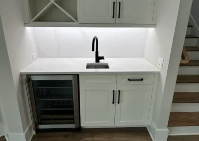 countertop with matching backsplash for a kitchen side sink