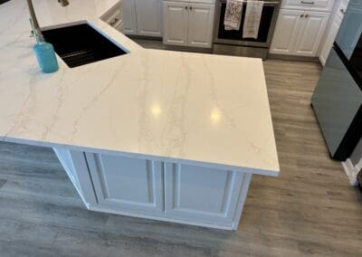 completely installed kitchen island with quartz countertop