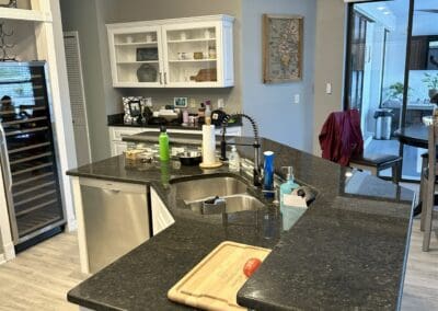 Multiple level dark quartz countertops